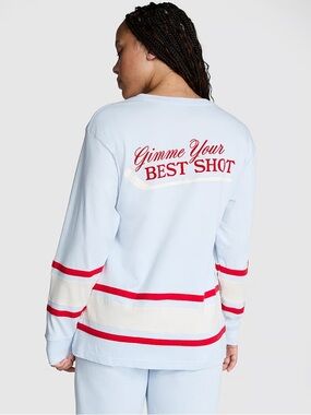 VS Pink Victoria's Secret Long Sleeve Campus Cotton T Shirt Hockey